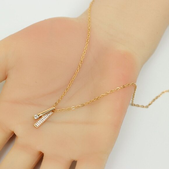 "Elegant Rose Gold Plated Necklace w/ CZ Pendant,  XPNL0159 - Picture 3 of 13